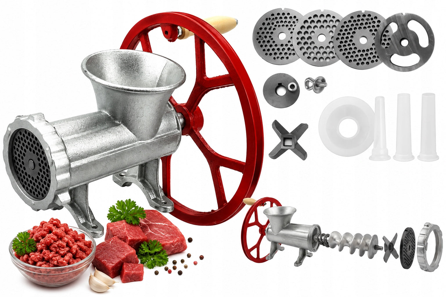 Meat Grinding Machine No. 32 Funnel Wheel Stuffer 4 x SIEVE for Engine