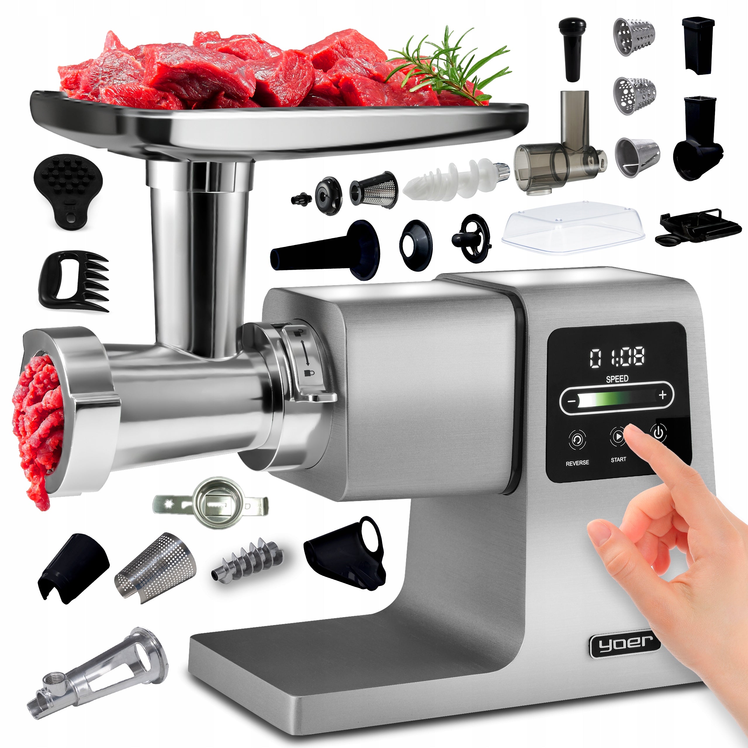 Meat grinder 7in1 Metal 4kg/min Yoer 2500W +Slicer+37 ELEMENTS