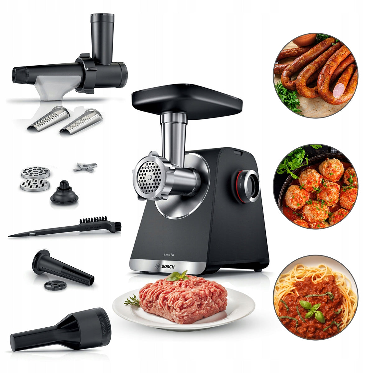 Meat grinder Bosch Series 6 MFWS650B 2100W 3.5 kg/min Juicer Reverse