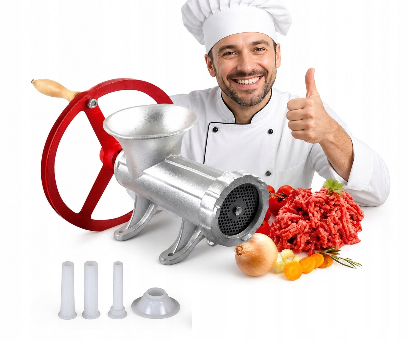 Meat grinder with wheel 32 ZILNER sausage stuffer 3 funnels freebie