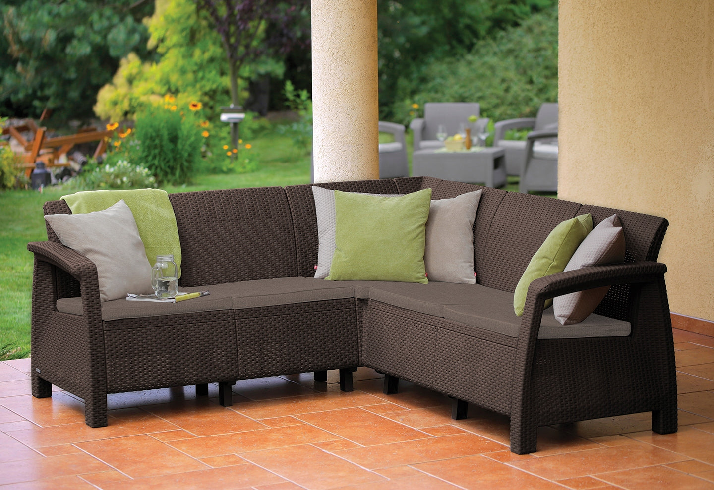 Kunststoff-Gartenmöbelset ALLiBERT Corfu Relax, braun 