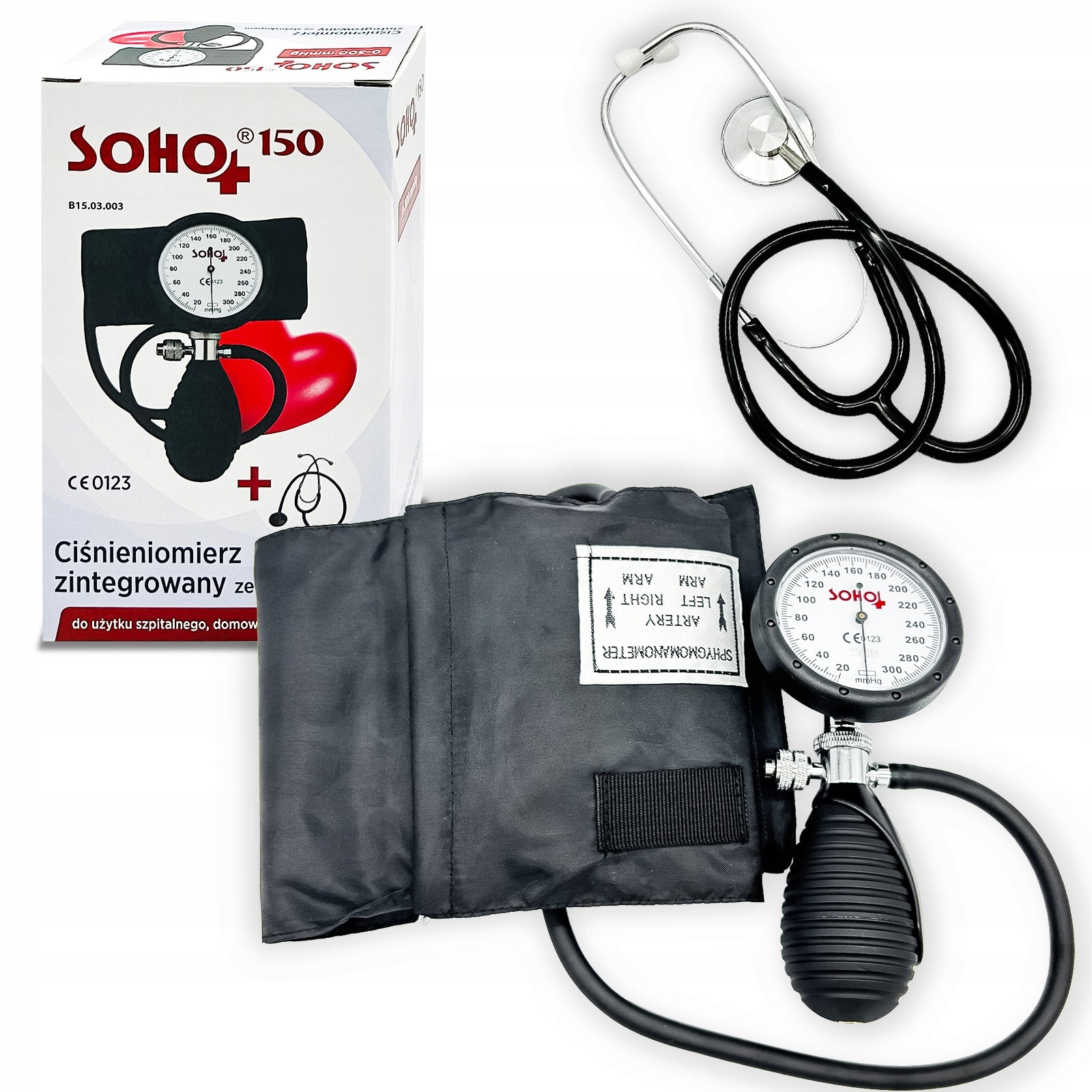 Mechanical shoulder blood pressure monitor integrated with SOHO 150 stethoscope