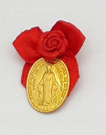 Medal for stroller with red bow and rose