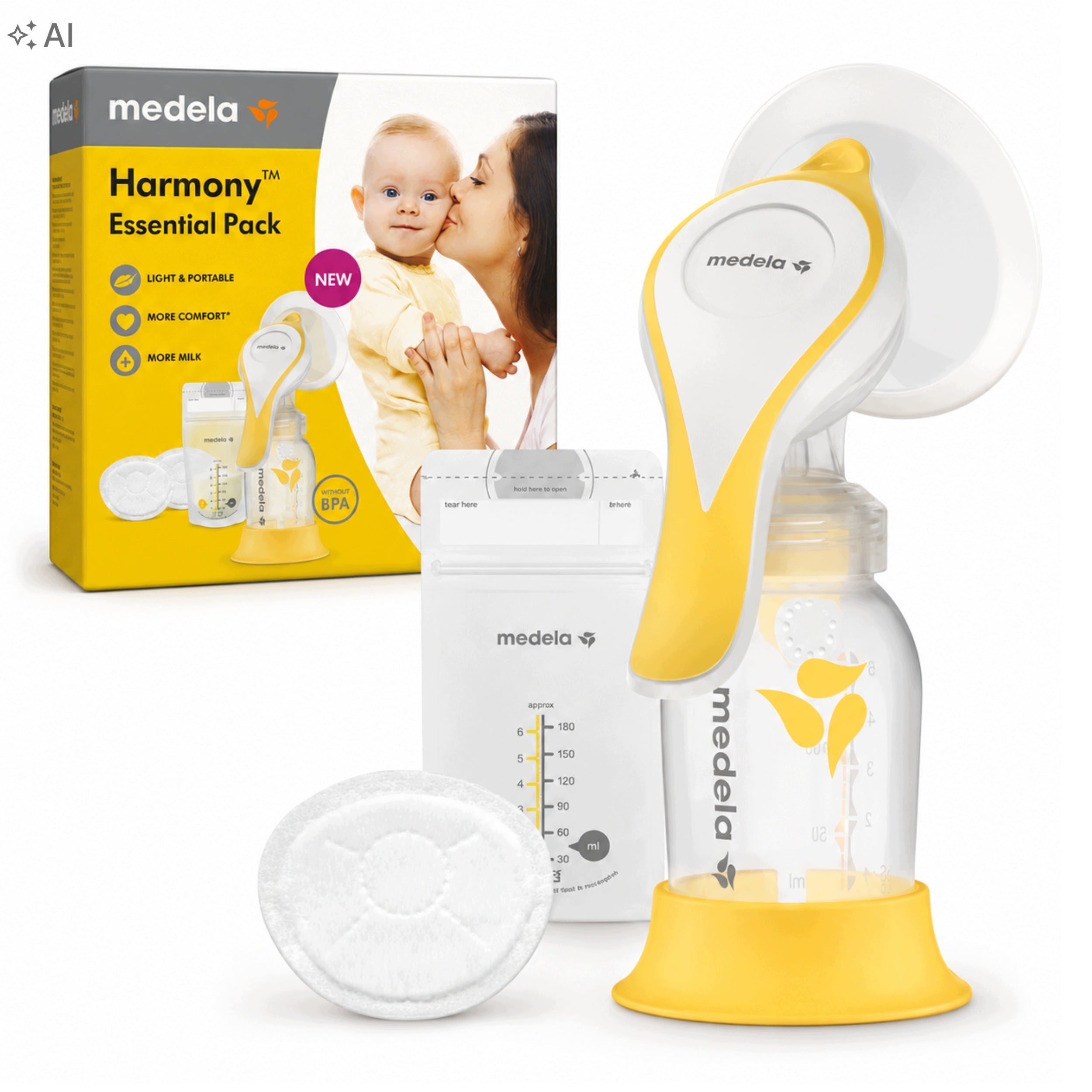 Medela Harmony Essentials Pack Handheld Breast Pump Accessory Set Bottle