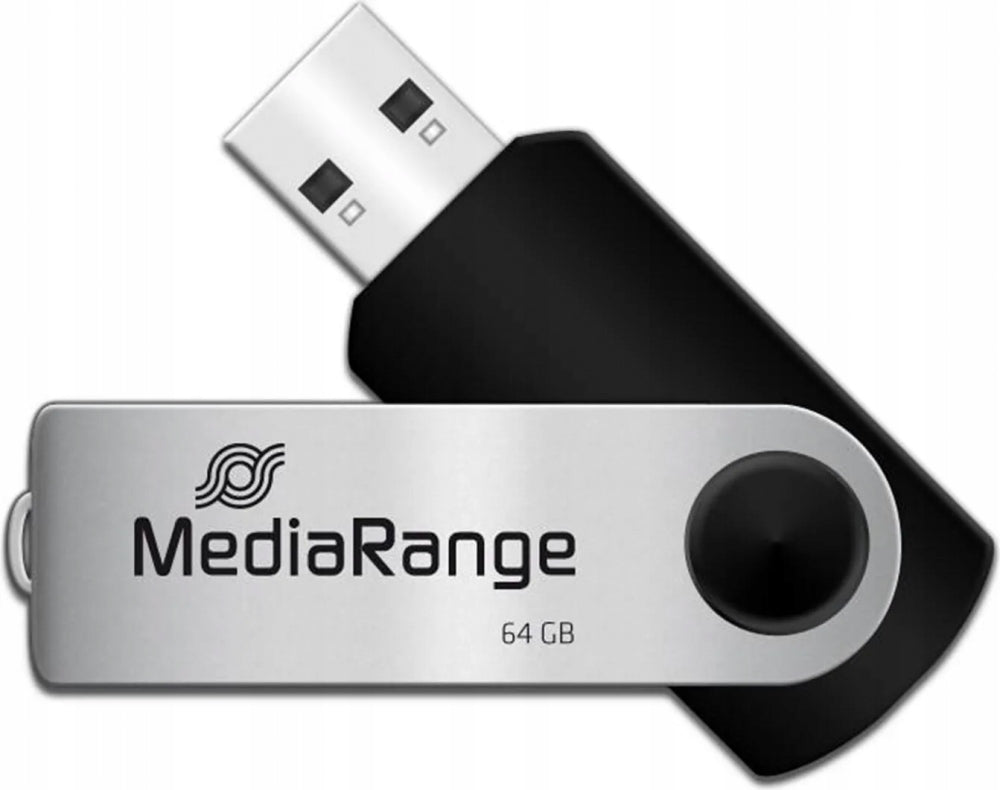 MediaRange flash drive, 64GB, rotating, USB 2.0, silver-black