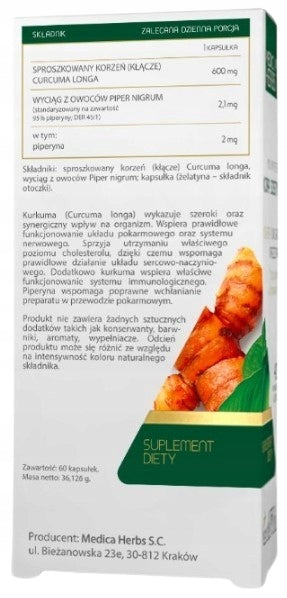 Medica Herbs Turmeric + Piperine Cholesterol Heart Digestion Liver 60 kaps Medical device no