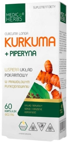 Medica Herbs Turmeric + Piperine Cholesterol Heart Digestion Liver 60 kaps