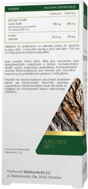 Medica Herbs WILLOW BARK 550mg NATURAL ASPIRIN Cold Rheumatism Manufacturer code 5903968202224