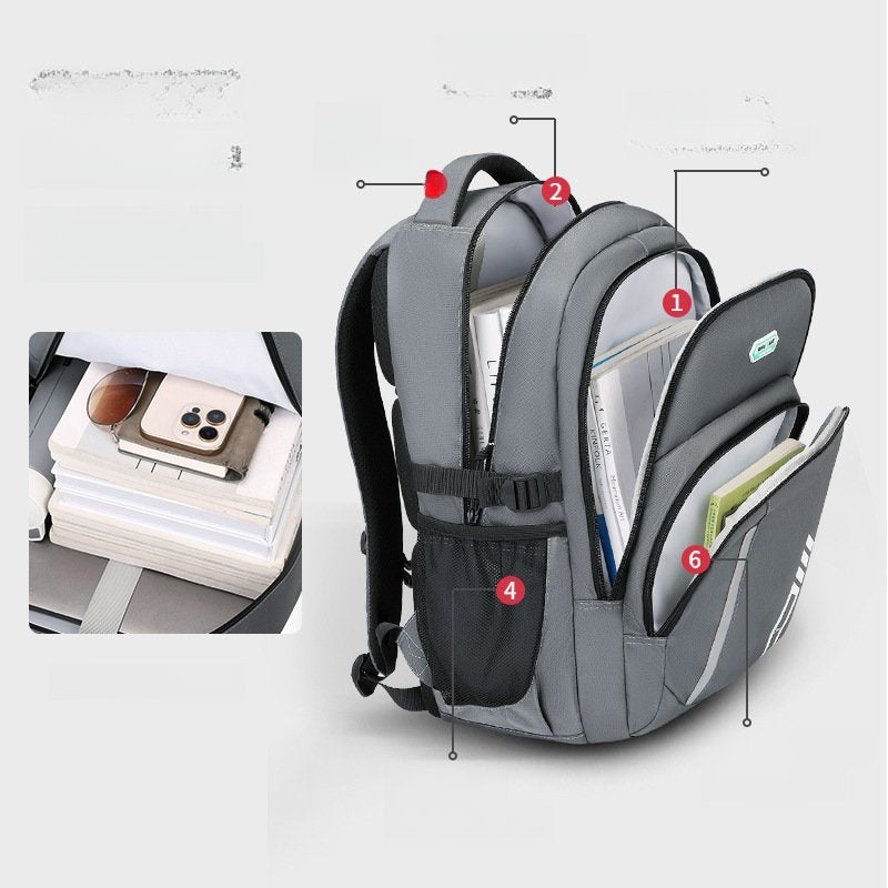 Medium School Men's Backpack Large Capacity Lightweight Relieving Dark Grey Brand no brand