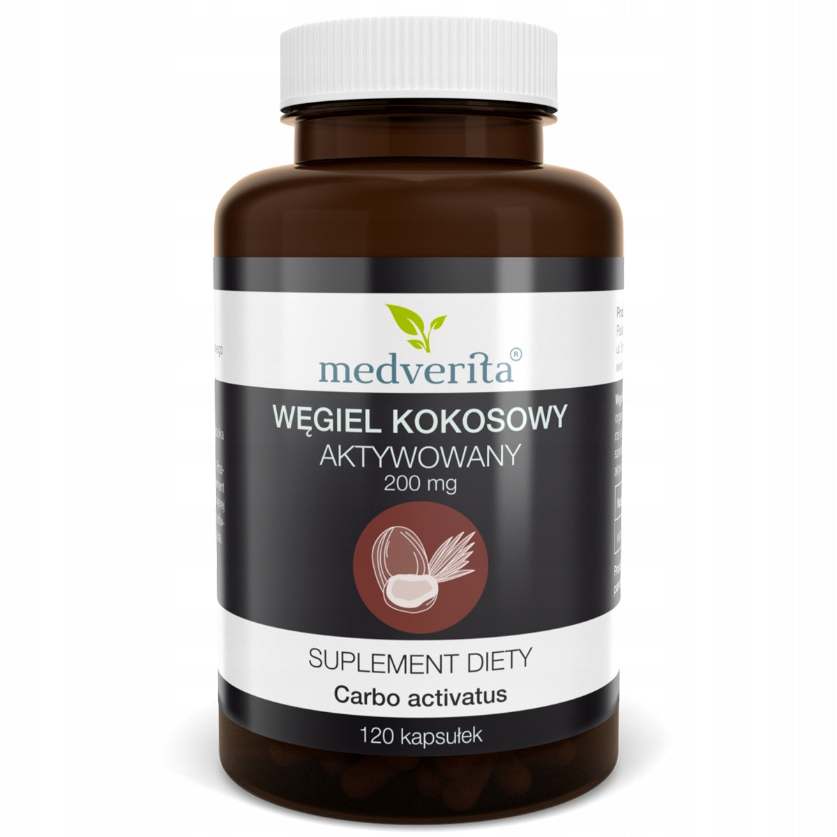 Medverita activated coconut charcoal 200 mg 120 kaps