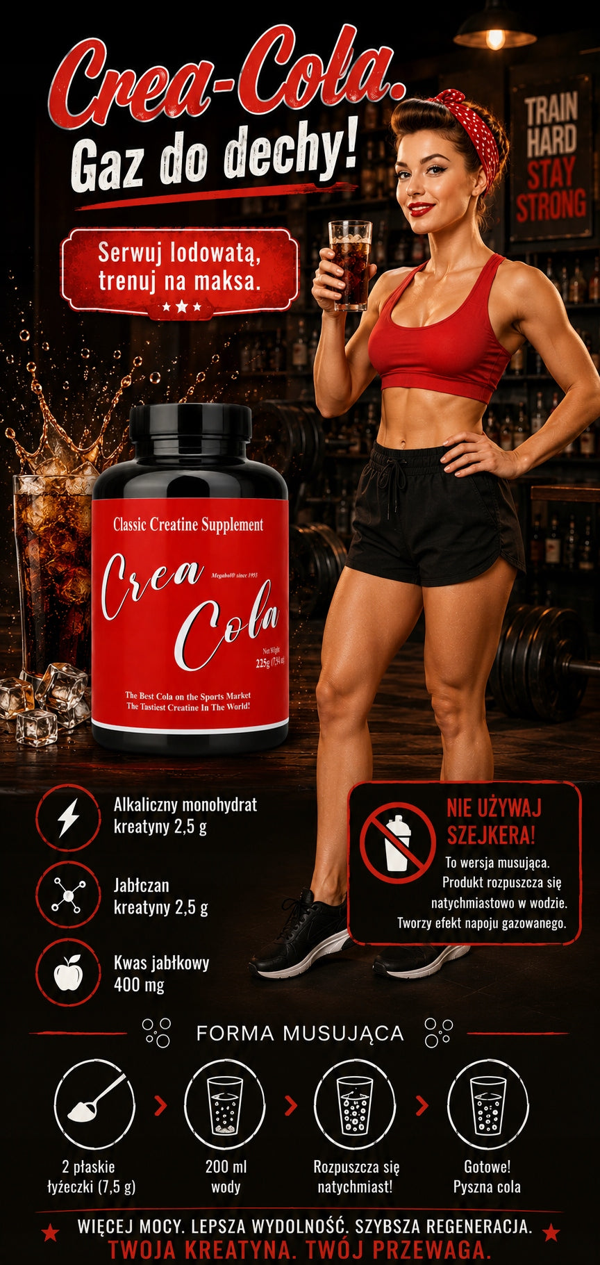Megabol Crea Cola 225g - creatine malate + alkaline creatine Packaging status original