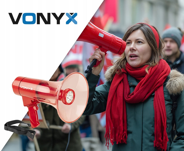 Megaphone 50W Vonyx red with LED light BT USB siren for marches Brand Vonyx