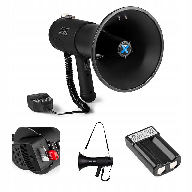 Megaphone 75W Vonyx black bluetooth USB REC rechargeable battery for speeches marches