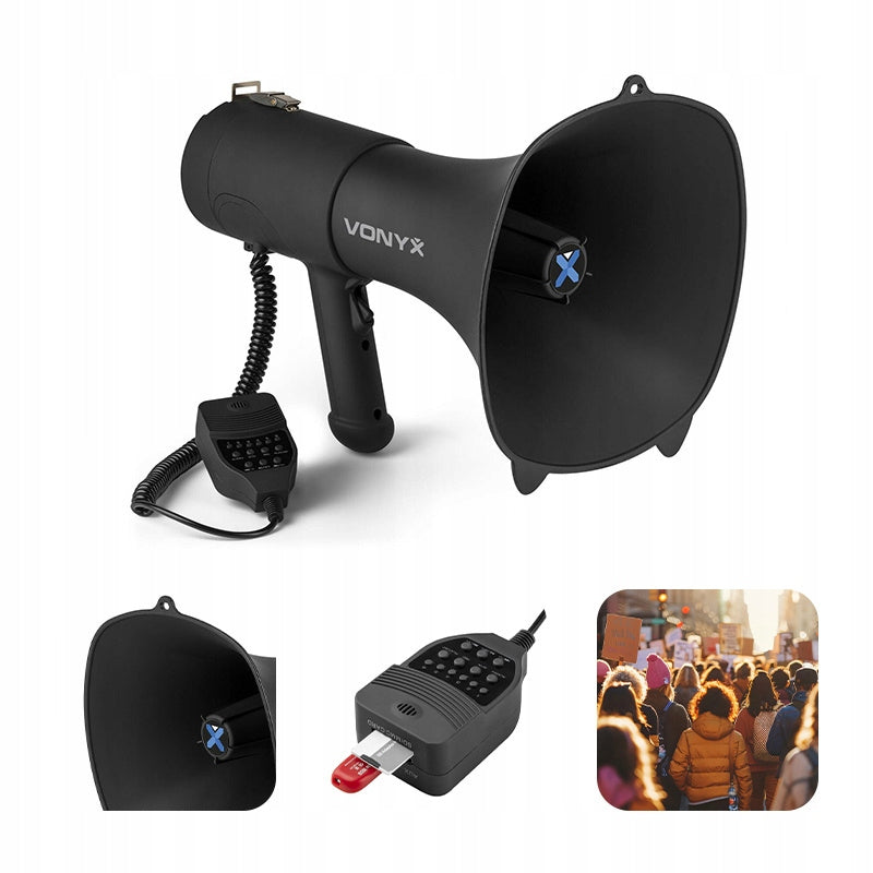 Megaphone powerful 90W black Vonyx battery BT USB REC demonstration marches EAN (GTIN) 8715693347289