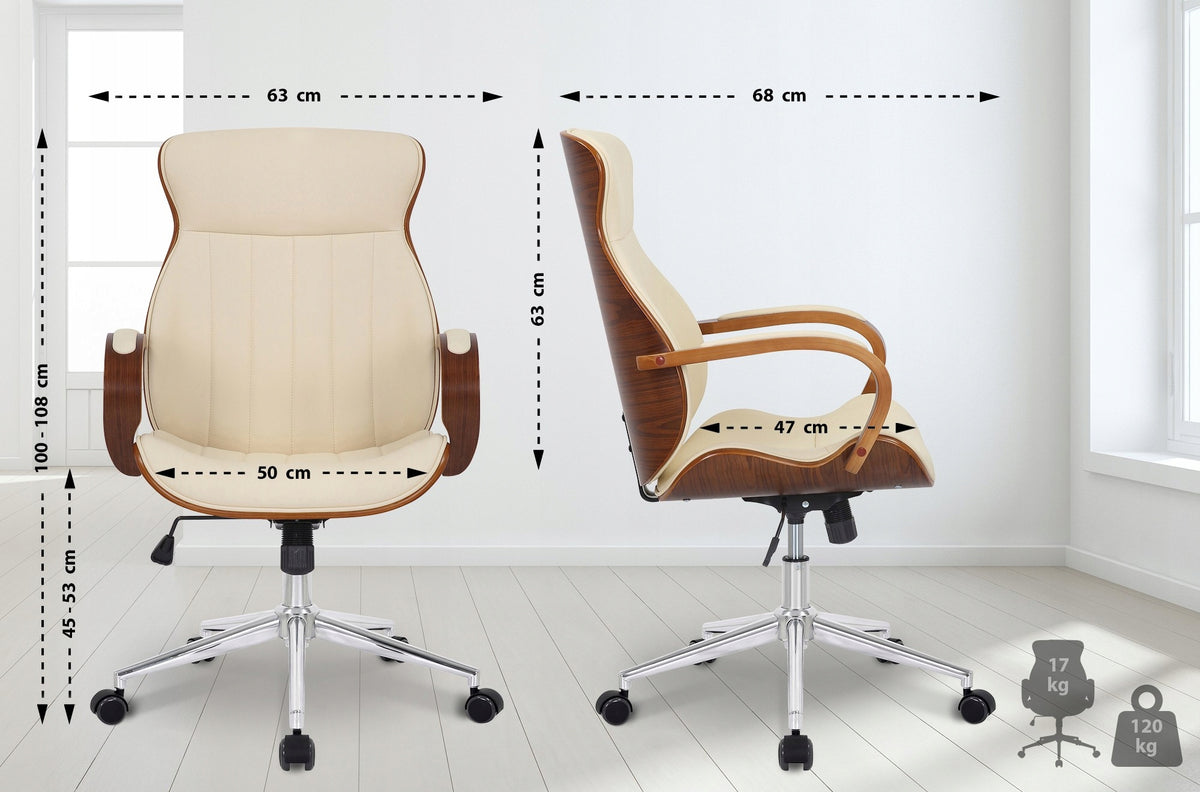 Melilla Faux Leather Office Chair, Walnut/cream Packaging status original