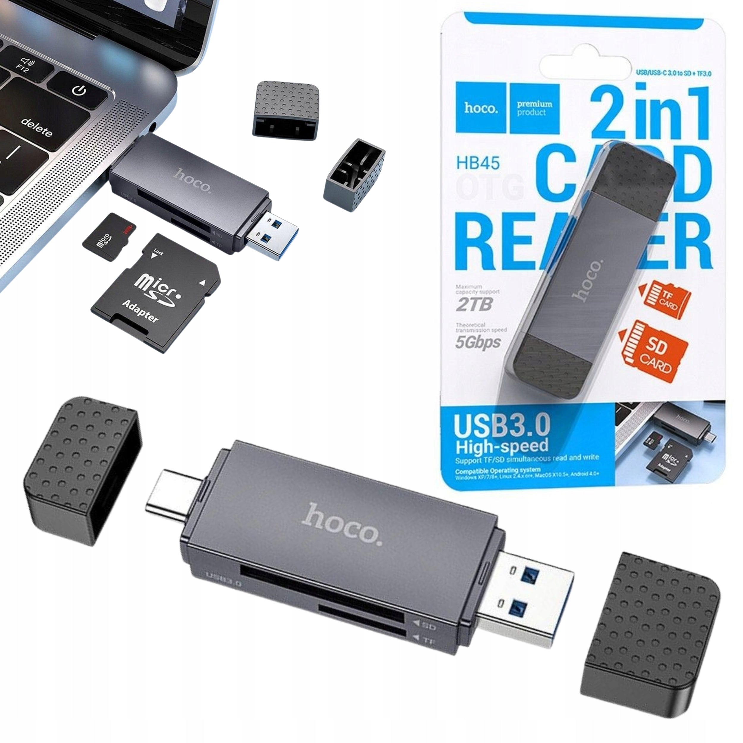 Memory SD Card Reader / TF Hoco USB A + USB C 3.0 HB45 Dual Grey
