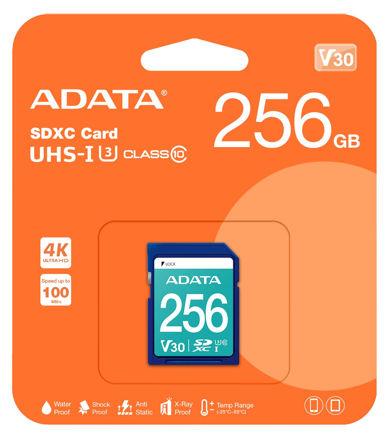 Memory card ADATA Premier Pro SDXC UHS-I U3 256GB Manufacturer code ASDX256GUI3V30S-R