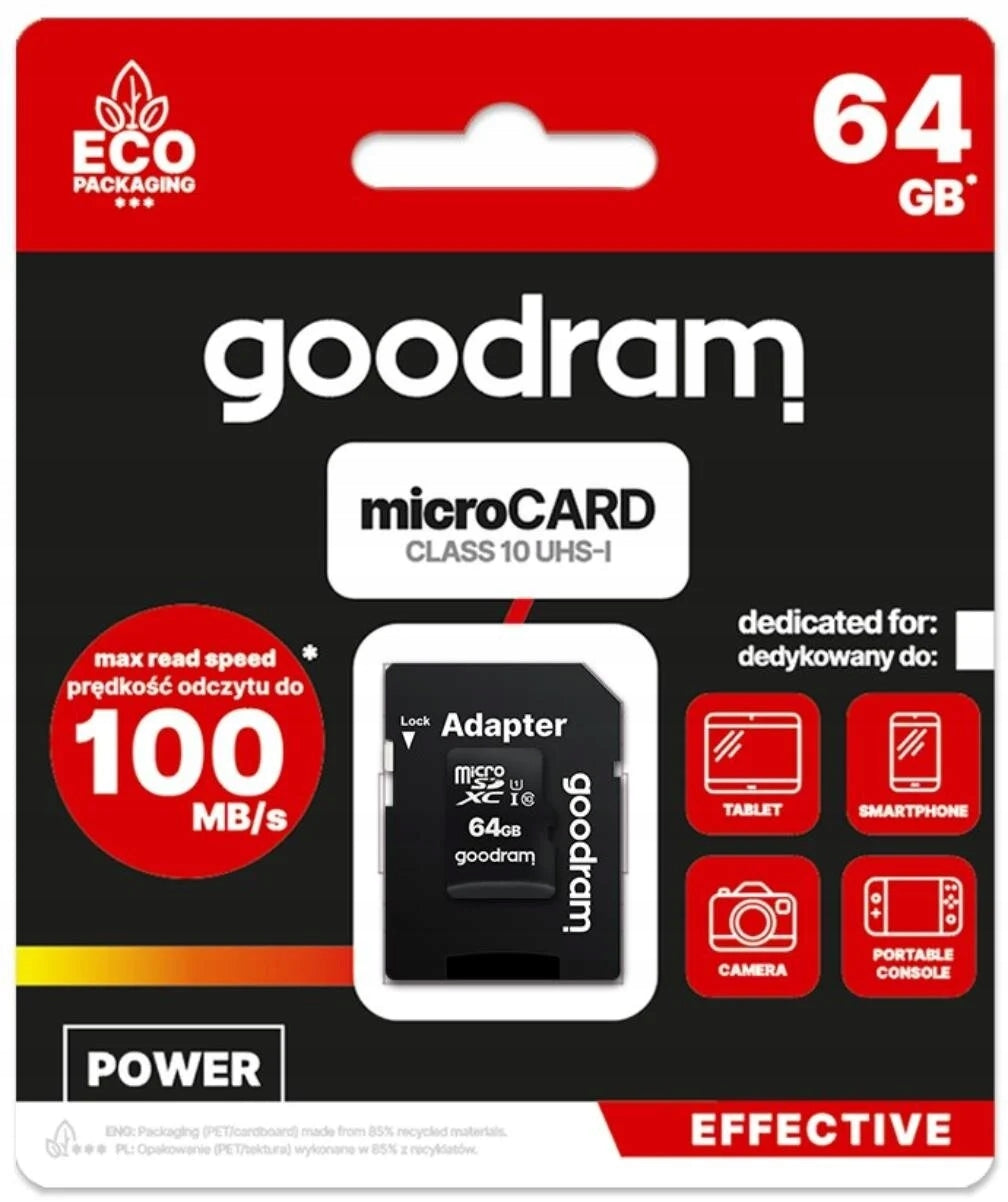 Memory card GOODRAM Power microSDXC 64GB Speed classes U1