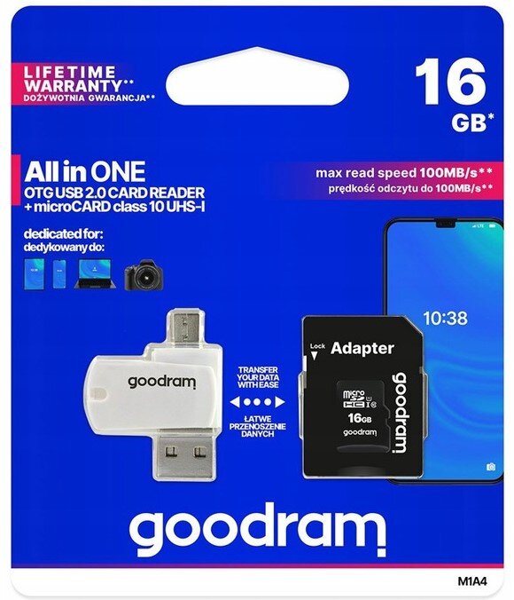 Memory card GOODRAM microSDHC 16GB Adapter Speed classes C10