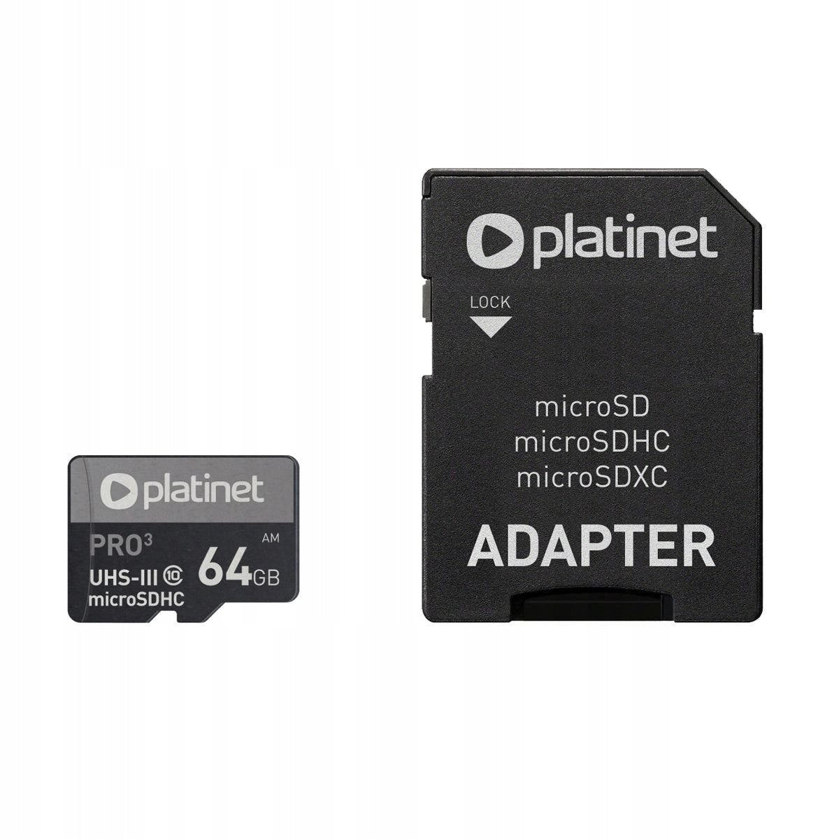 Memory card Micro SDhc + adapter 64GB class10 UIII A1 90MB/s Platinet PMM