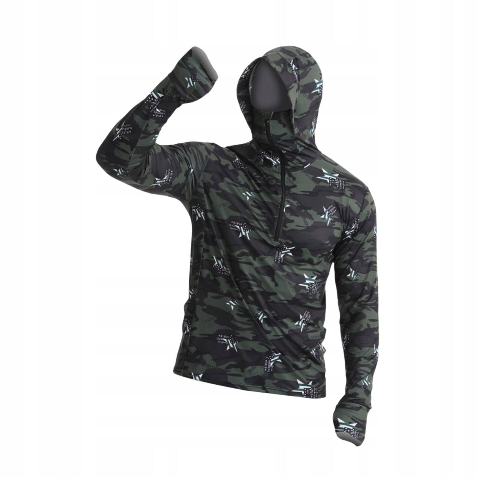 Men Sun Protection Hoodie Shirt Quick Drying Lightweight Long Sleeve 3XL Color green