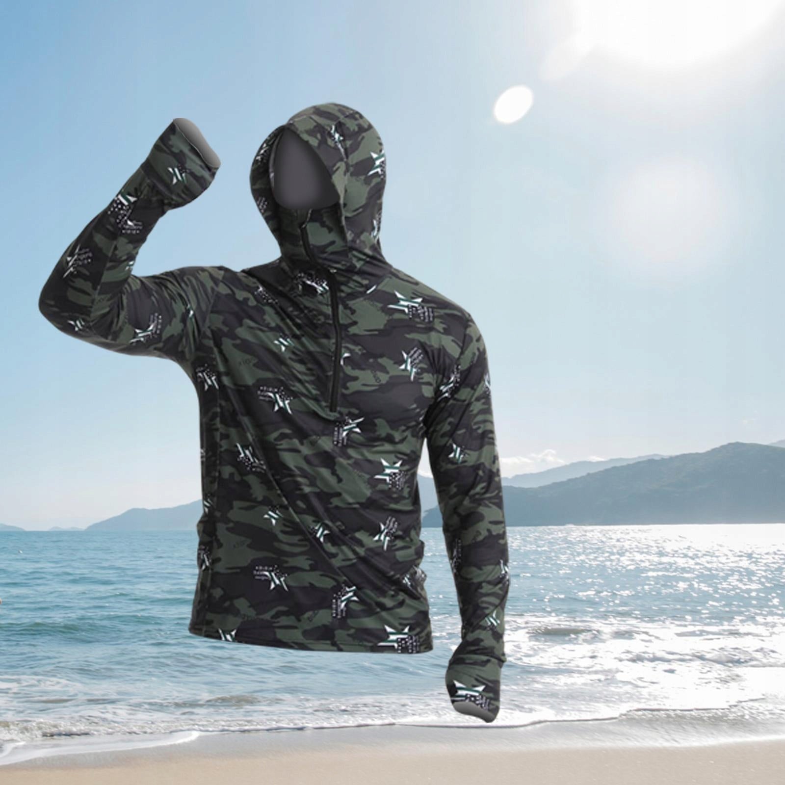 Men Sun Protection Hoodie Shirt Quick Drying Lightweight Long Sleeve 3XL Model Sun Protection Fishing Shirt