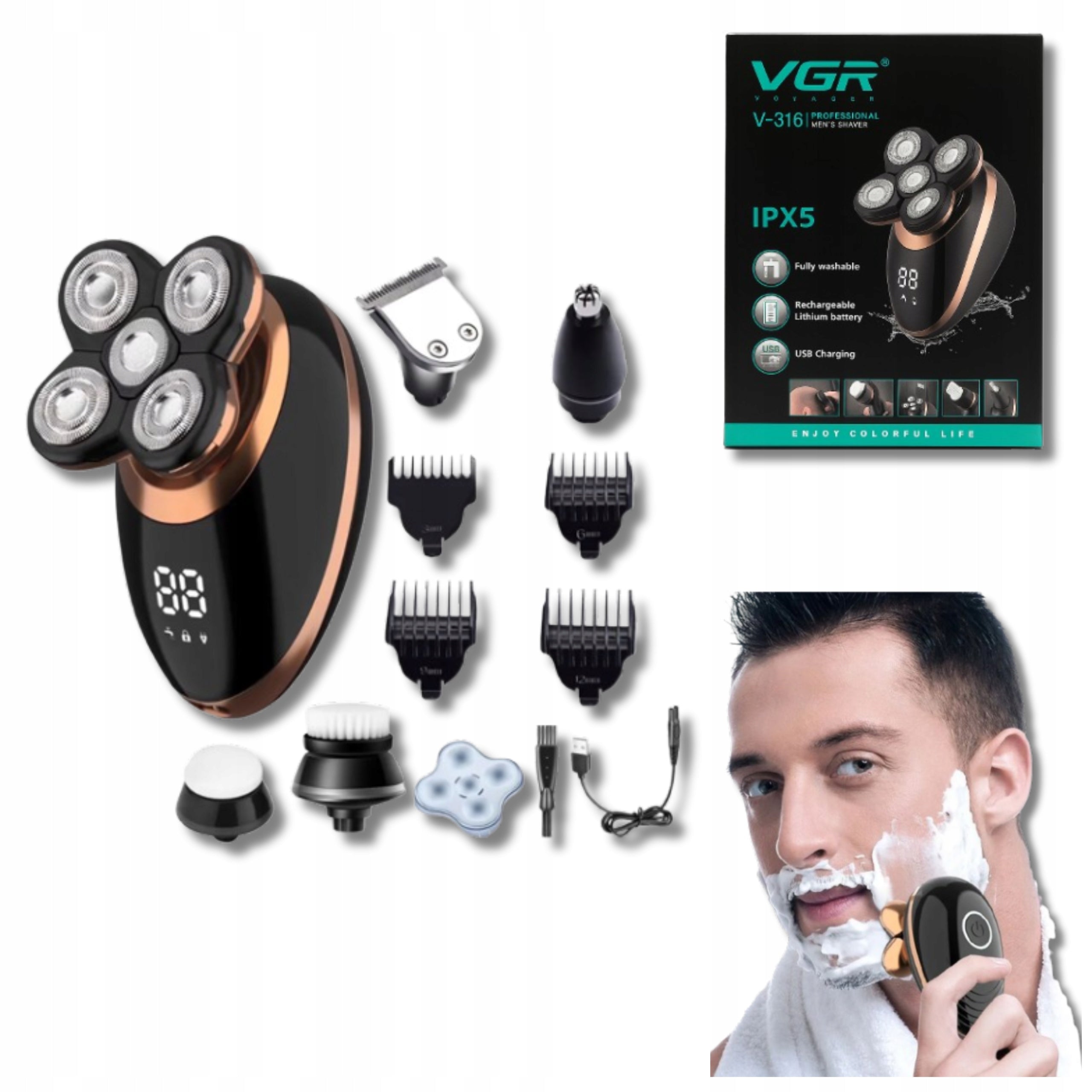 Men's 5in1 Electric Shaver Head Beard Trimmer 5 Tips For Gift