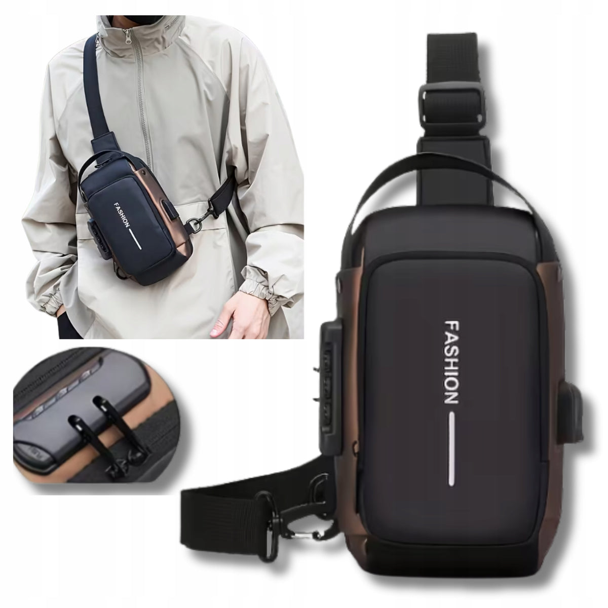 Men's Anti-Theft Bag Waterproof Bum Bag Sachet On Frame USB Port