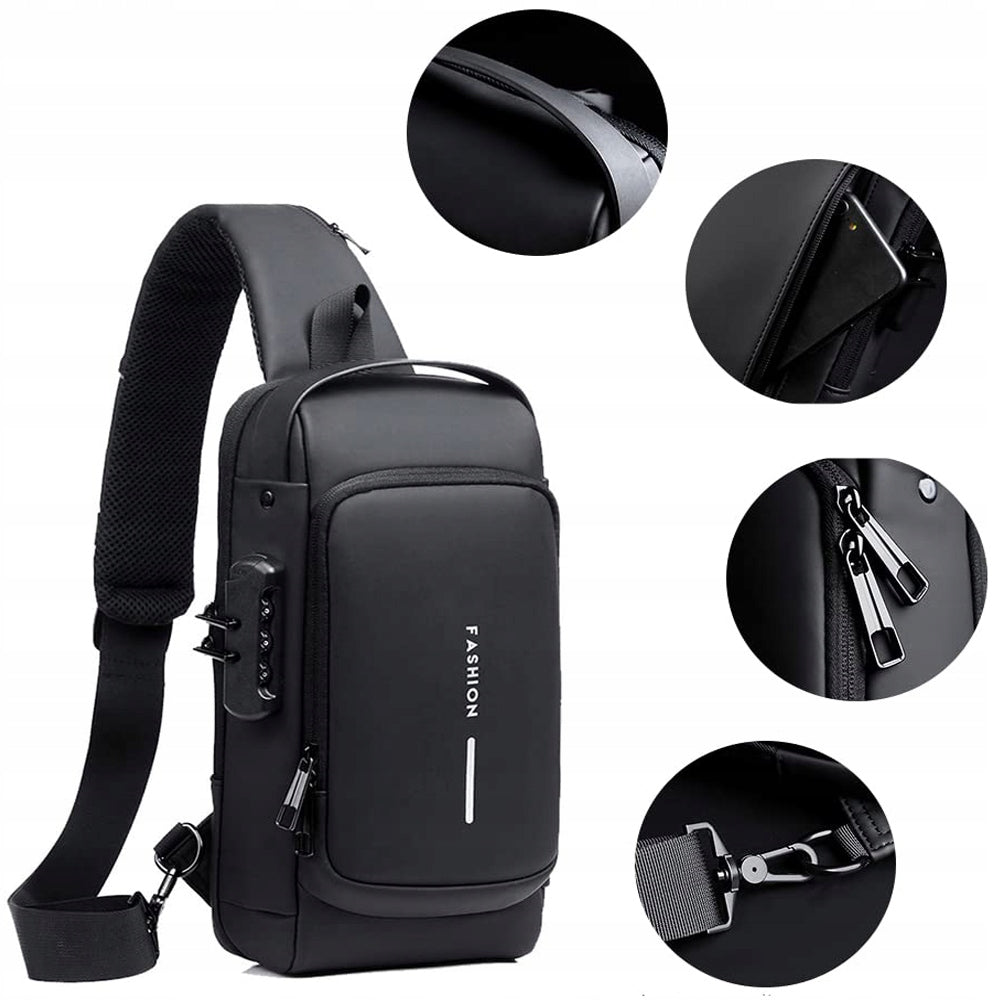 Men's BACKPACK BLACK Waterproof USB Crossbody Anti-Theft CIPHER