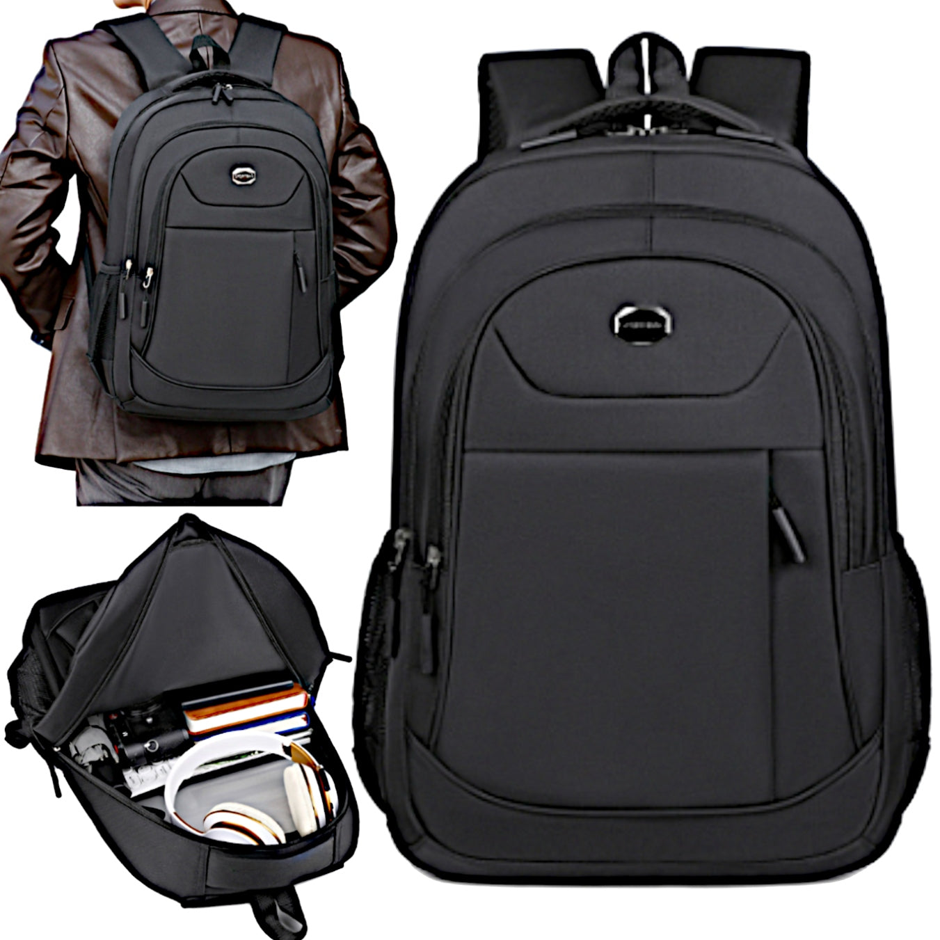 Men's Backpack Women's Work School Laptop Waterproof Black