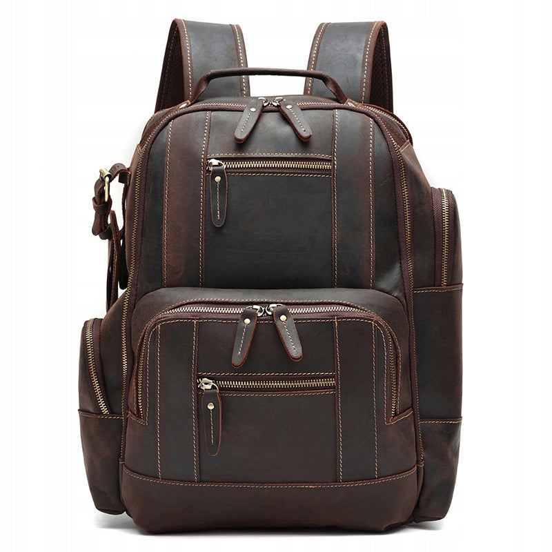 Men's LEATHER BACKPACK RETRO Laptop A4 Coffee Color