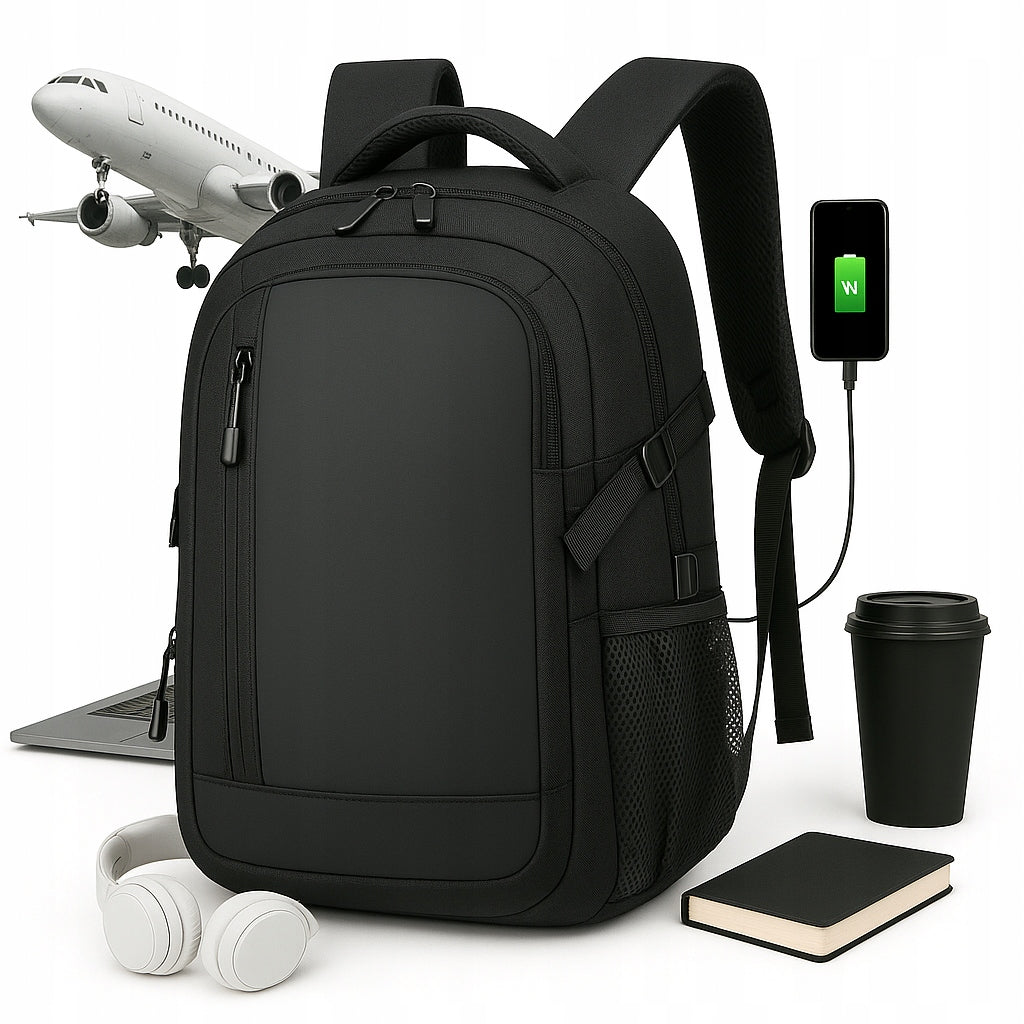 Men's Laptop Backpack 15,6" for School Work with USB Waterproof Black 20L Packaging status original