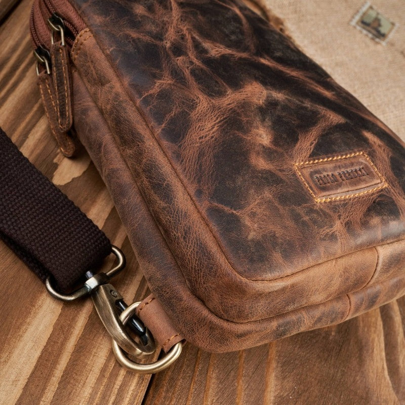 Men's Leather One Shoulder Backpack Small Vintage Brown Paolo Peruzzi Manufacturer code T-118