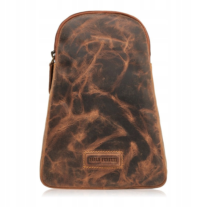Men's Leather One Shoulder Backpack Small Vintage Brown Paolo Peruzzi
