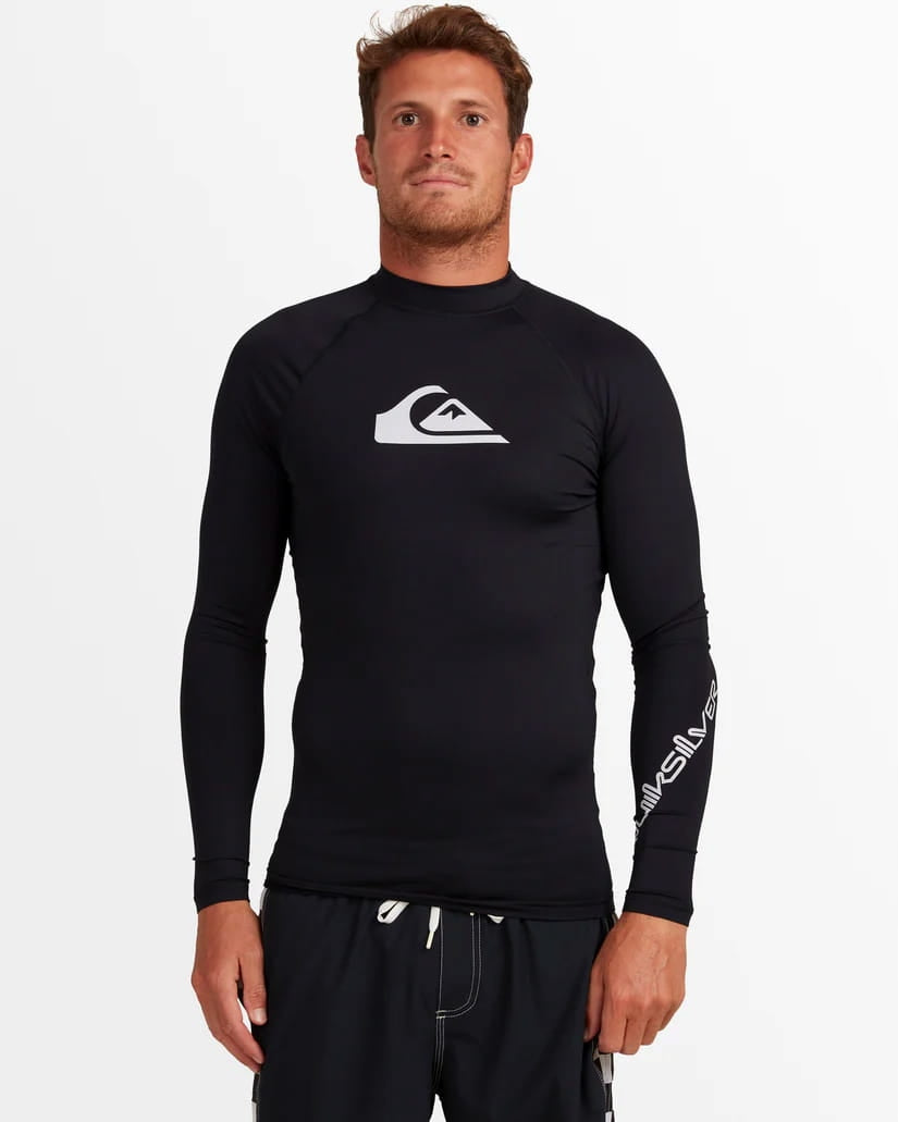 Men's Long Sleeve Swimming Shirt Quiksilver Rash Vest UV UPF 50 Color black
