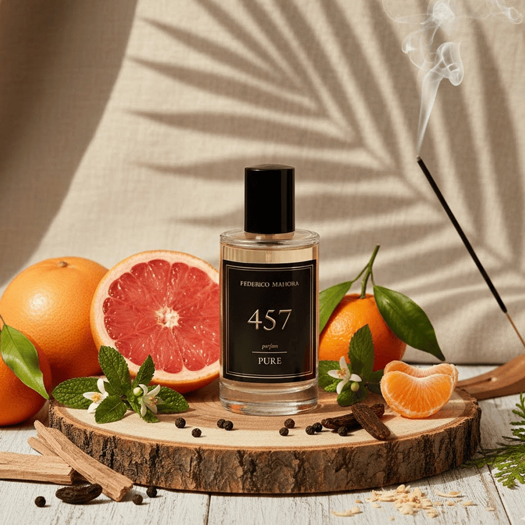 Men's Perfume FM 457 Pure 20% 50ml Woody Grapefruit Water Notes Jasmine Brand FM World