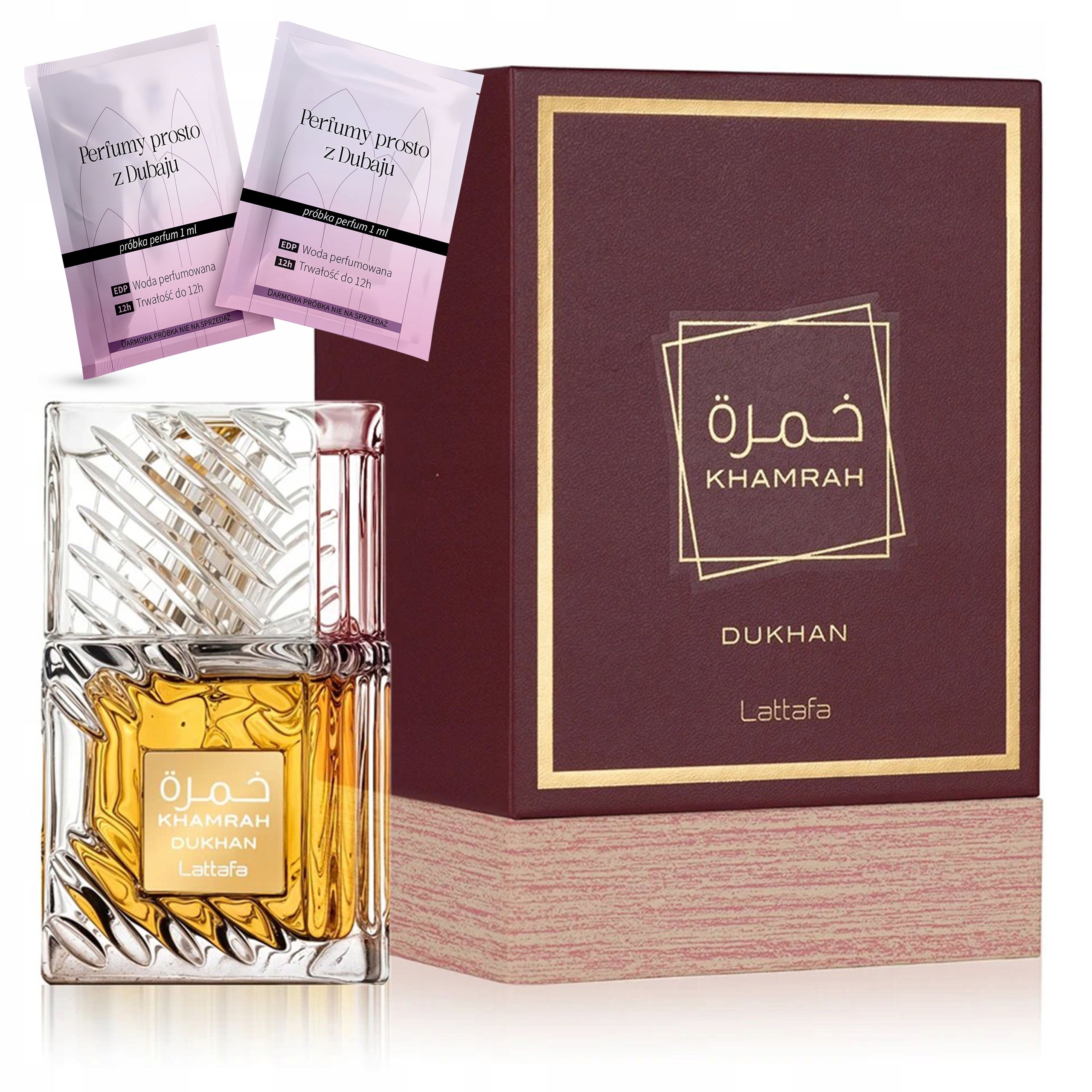 Men's Perfume Lattafa Khamrah Dukhan Original Wooden + SAMPLES Packaging status original