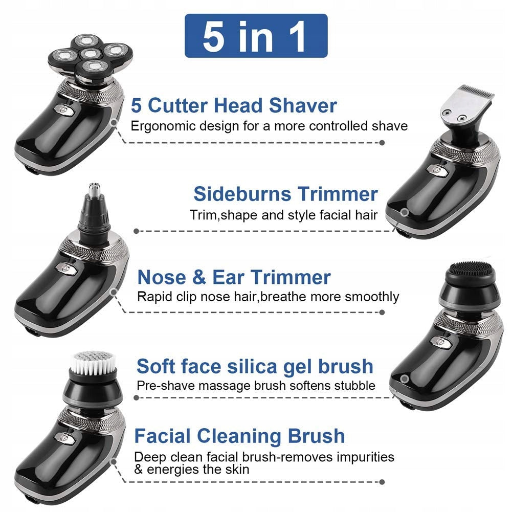 Men's Shaver 5in1 Trimmer Rotary Shaver USB Power supply battery and mains