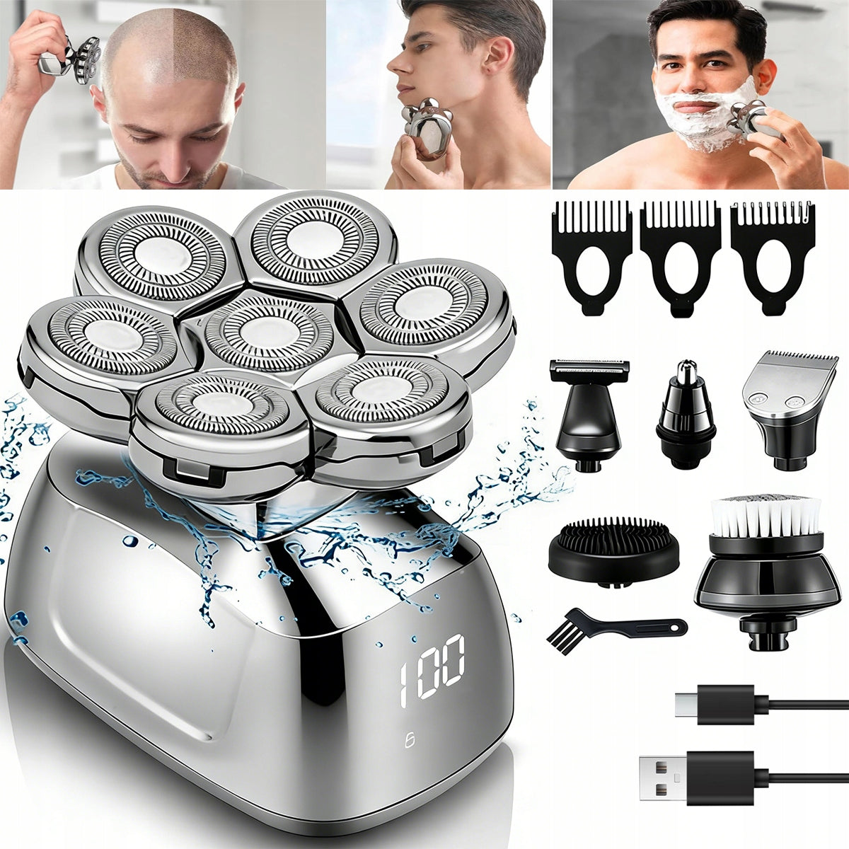 Men's Shaver 6in1 Beard Shaving Machine, Hair - Nose Trimmer