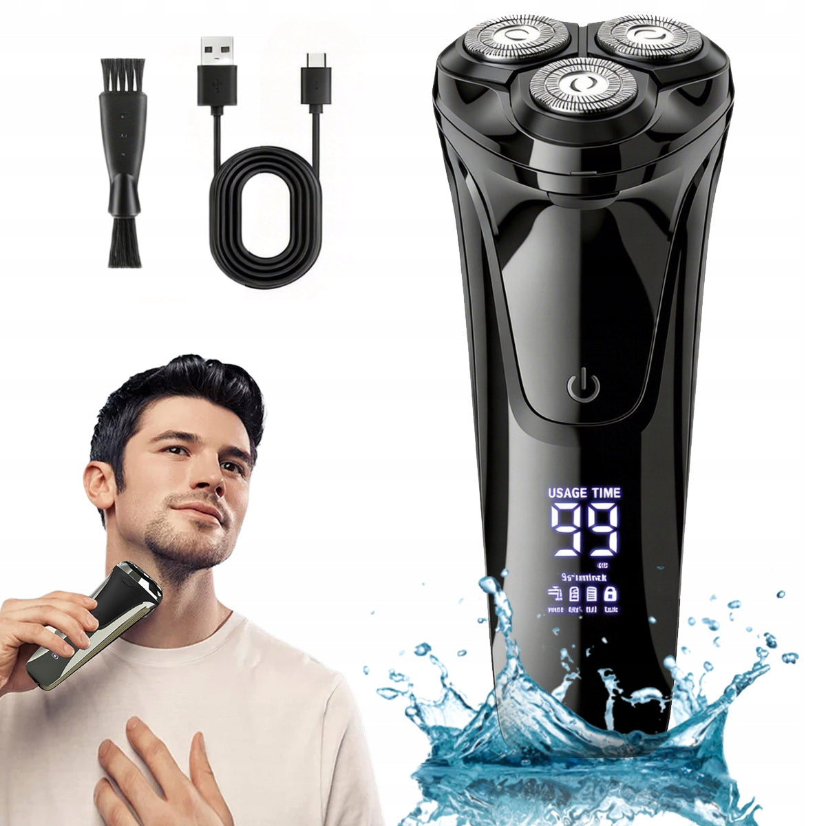 Men's Shaver Wireless Rechargeable LCD Trimmer 3 Heads
