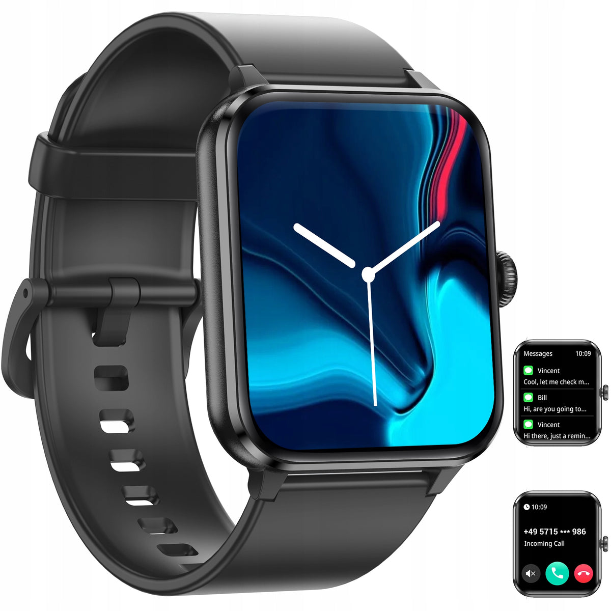 Men's Smartwatch 1.85'' Waterproof Call SMS 320+ free watch faces Pedometer