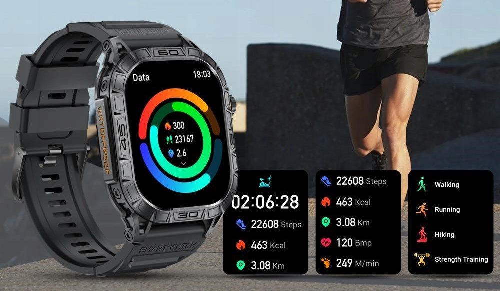 Men's Smartwatch BRACELET MESH WATERPROOF NOTIFICATIONS COMPASS Color black