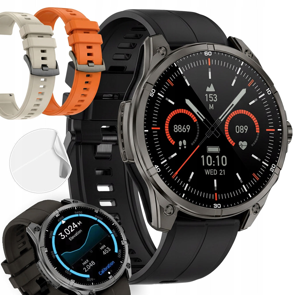 Men's Smartwatch Black WATERPROOF GPS FLASHLIGHT AMOLED SPORTS SpO2 PULS