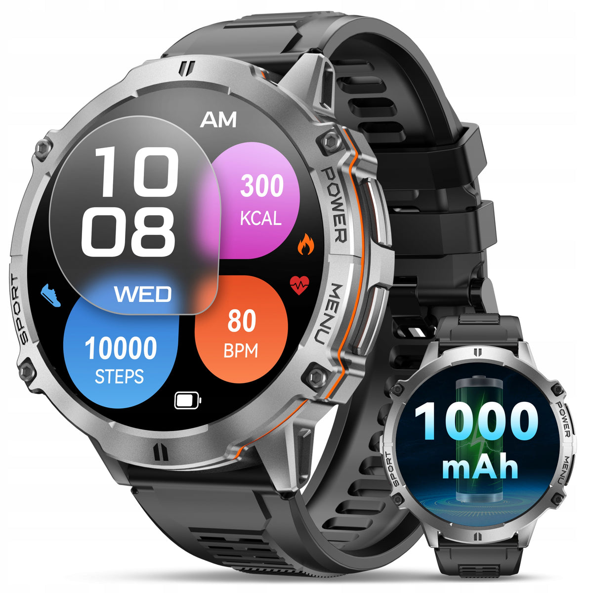 Men's Smartwatch,Bluetooth Calls,IP68,1000mAh,Heart Rate Monitor,Pedometer