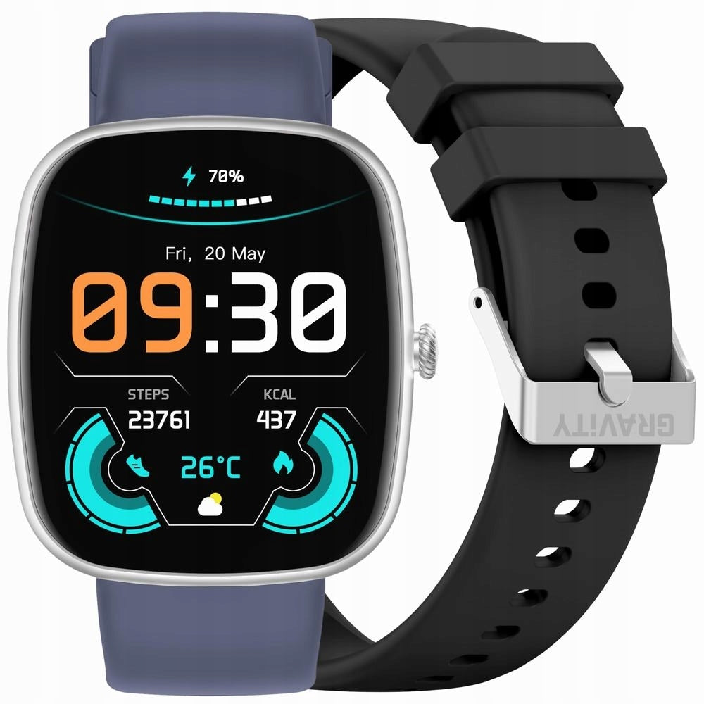 Men's Smartwatch GRAVITY GT18-6 Black Silicone Strap Navy Blue Strap