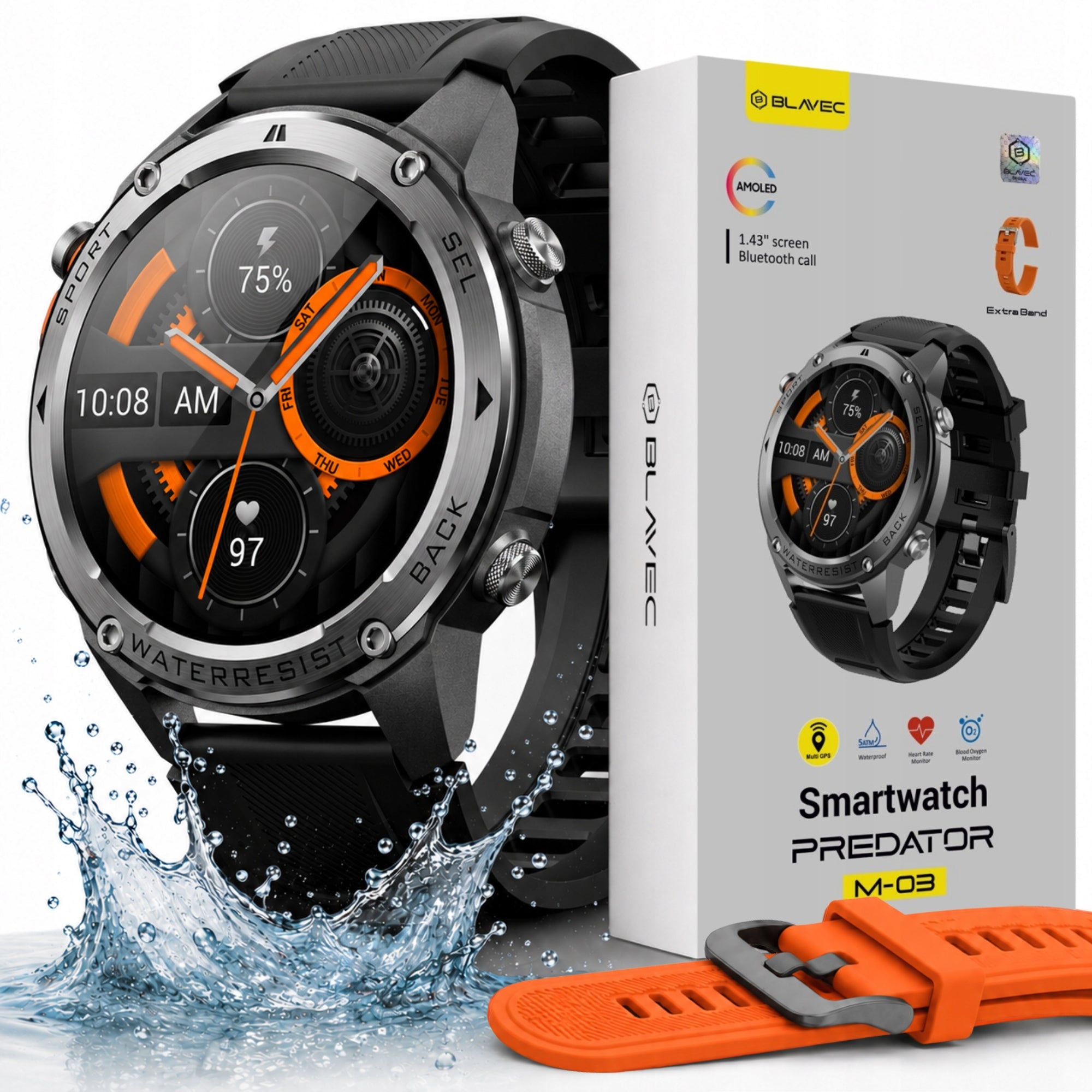 Men's Smartwatch Waterproof GPS Conversation Menu PL Amoled Sport