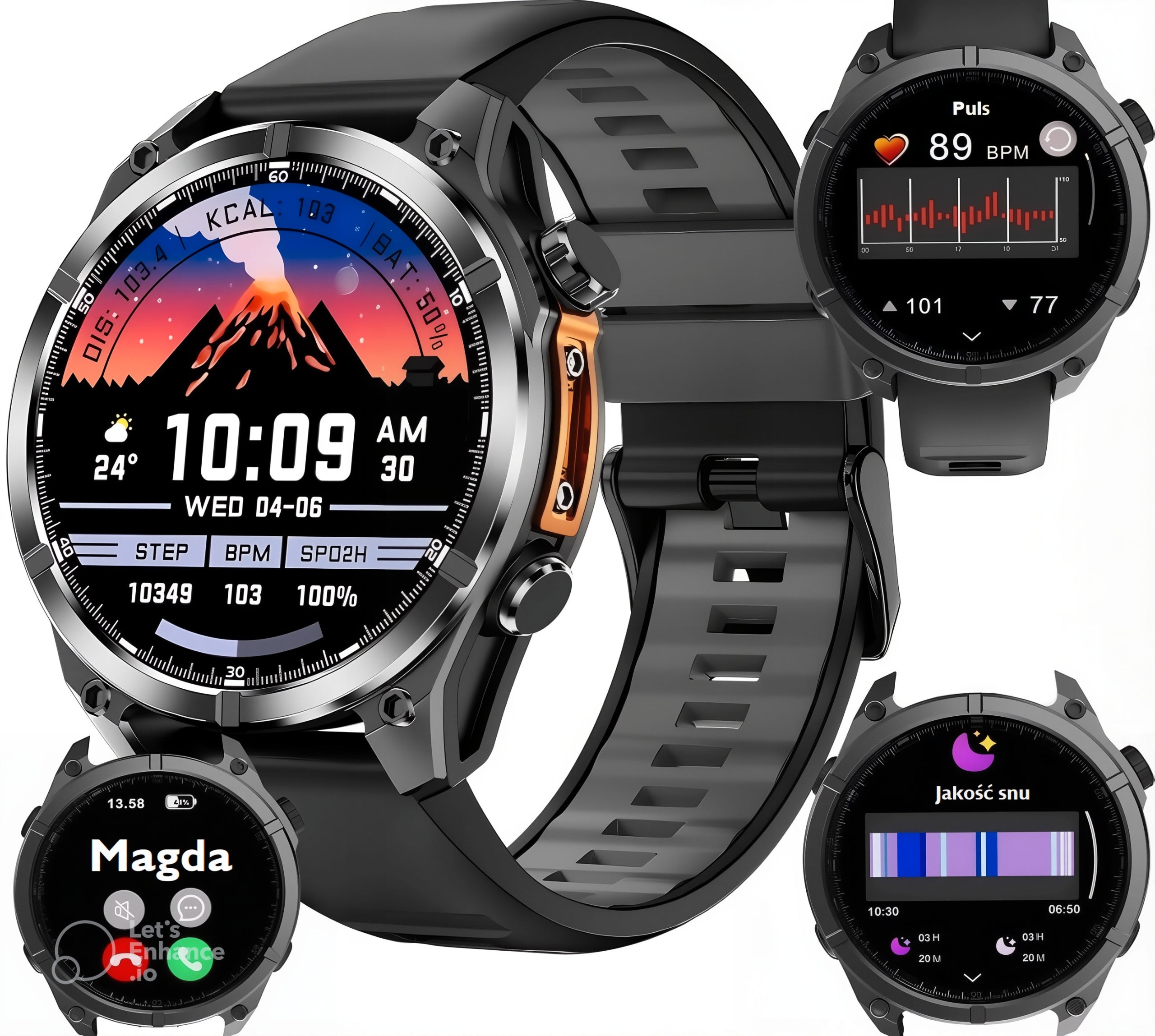 Men's Smartwatch Waterproof IP67 Menu PL 400 mAh Black