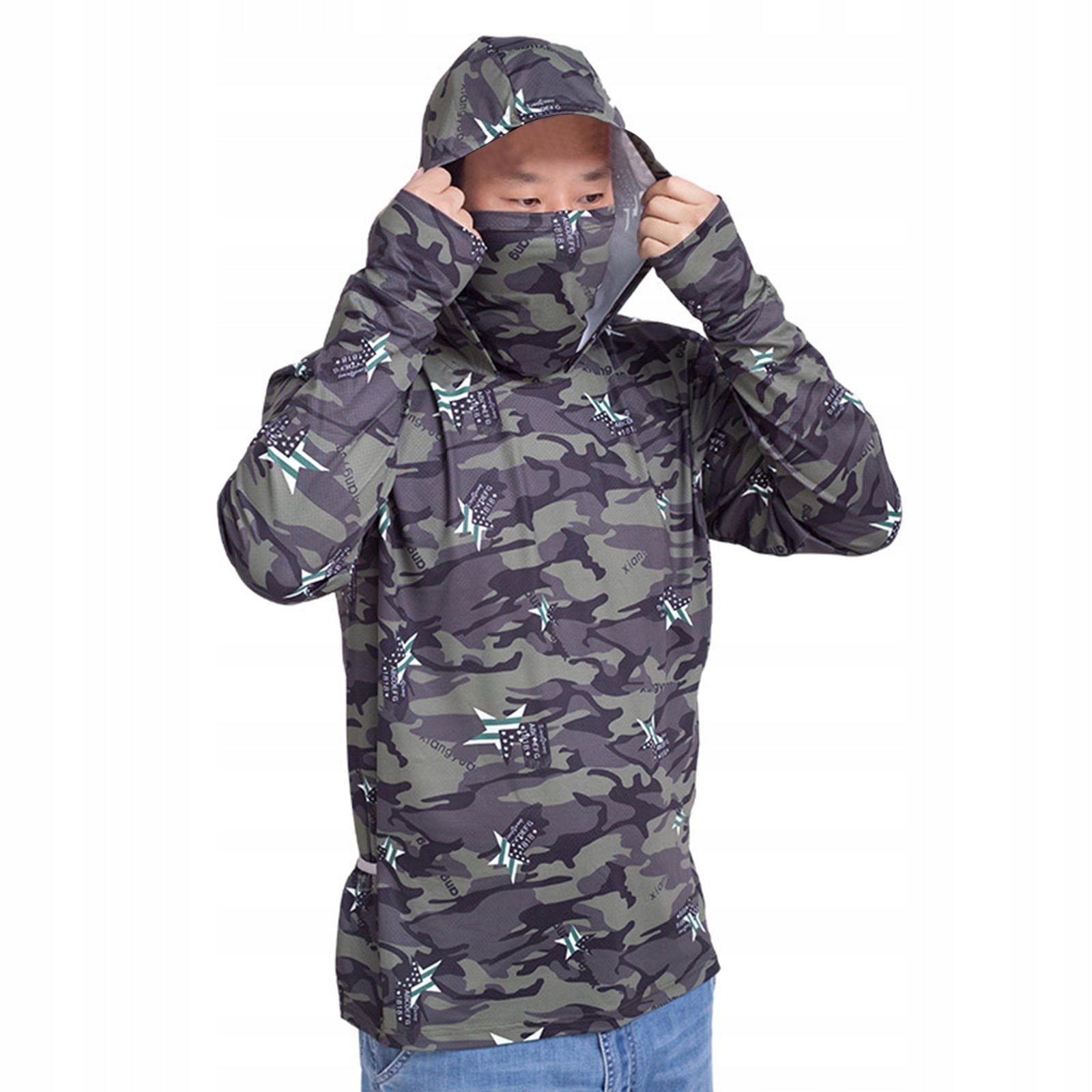 Men s Sun Protection Hoodie Shirt Fishing Shirt Sun Shirts Hooded M Green Model Sun Protection Fishing Shirt