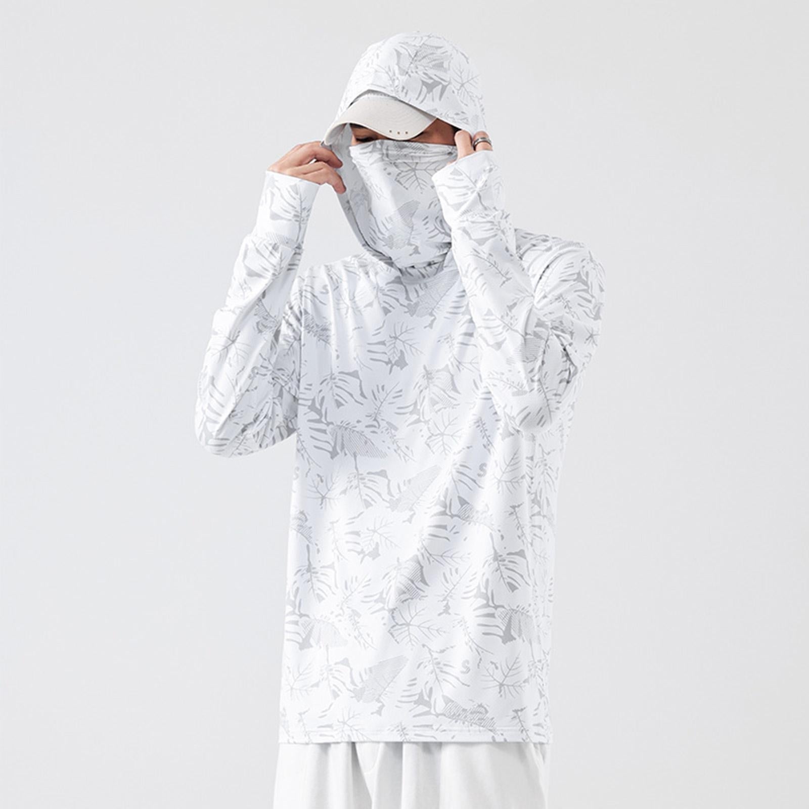 Men s Sun Protection Hoodie Shirt Quick Drying with Thumb Holes XL White Model Sun Protection Jacket men lightweight sun jacket