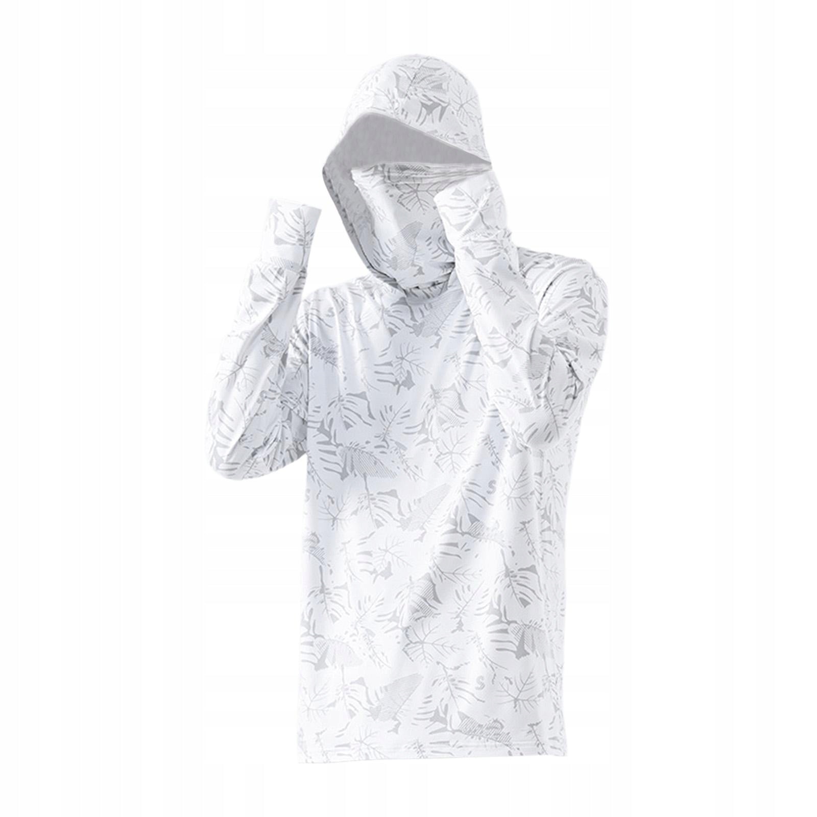 Men s Sun Protection Hoodie Shirt Quick Drying with Thumb Holes XL White Size XL